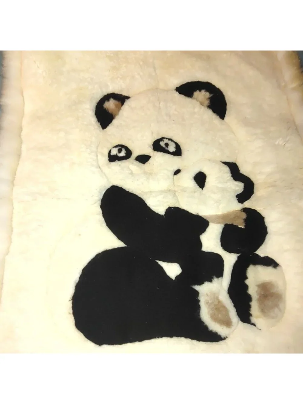 Panda Decor Wall Hanging Vintage Large Sheepskin Mama Baby Handcrafted Bolivia